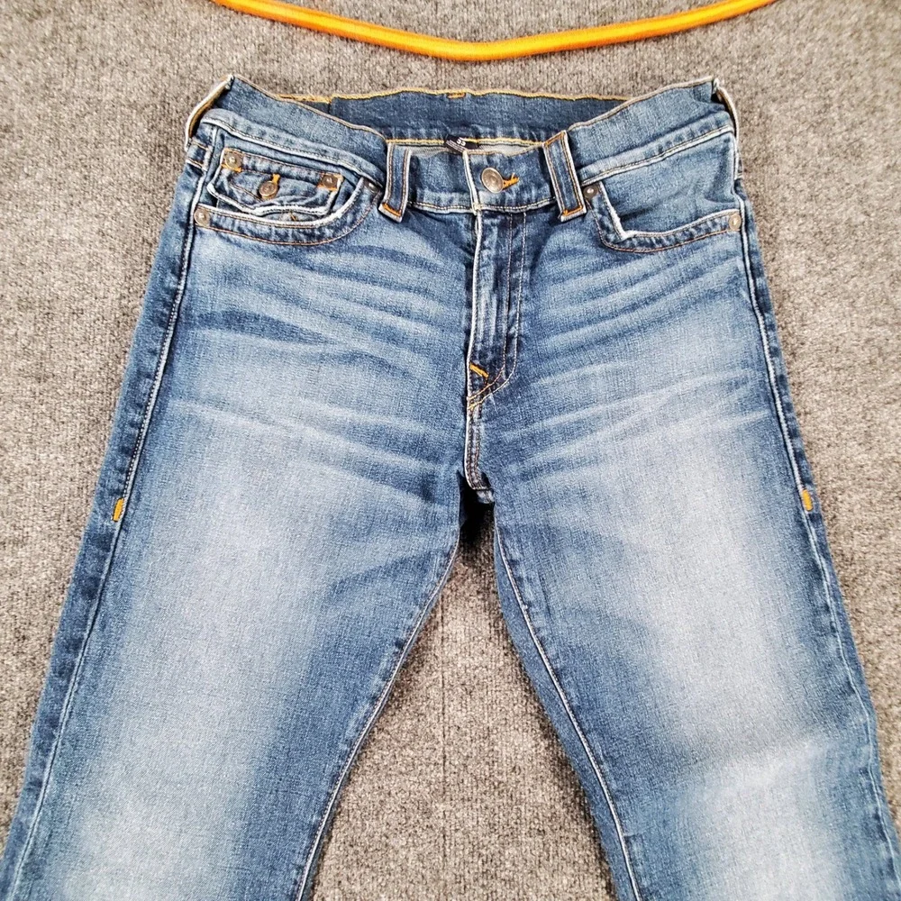 True Religion Jeans Mens 33x33 Ricky Relaxed Straight Blue Flap Stretch